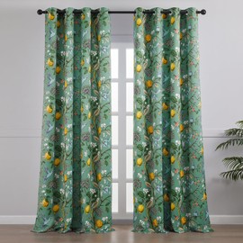 Topfinel 90 Inches Long Curtains,Whimsical Woodland Leaf Jungle Forest Flower Hummingbird Victorian Grommet Thick Sage Green Curtains Two Pages for Balcony Sliding Glass Office Bedroom Living Room