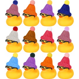 Chivao 12 Pcs Mini Rubber Ducks with Sunglasses/ Glasses and Hats/ Necklace, Cruise Rubber Ducks in Bulk Valentine Gift Small Bathtub Toy for Hiding Party Favor(Funny Style,Yellow)