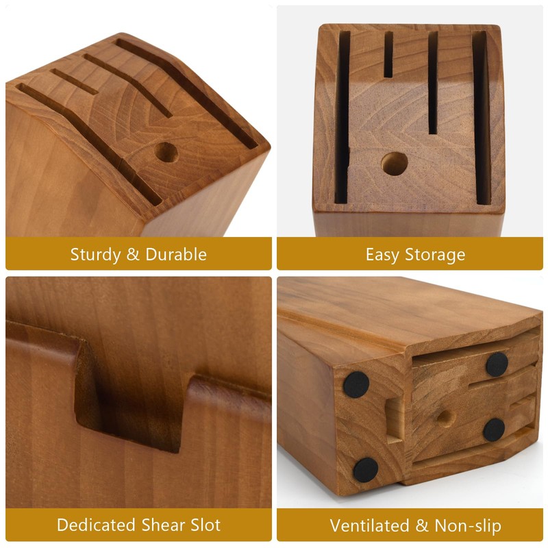 6 Slots Kitchen Knife Holder for Countertop, Brown Kitchen Knife