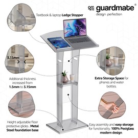 GUARDMATE Acrylic Podium Pulpit Stand | Modern Deisgn Portable Classroom Lectuern | Professional Use | Conference Church Speeches Weddings Events Presentation (Matte Finish, 47' Tall)