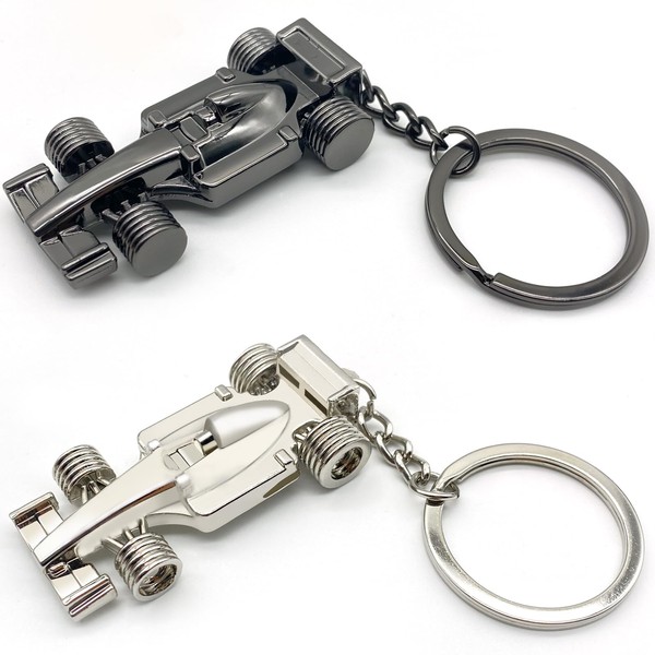 F1 Keychain (Silver and Black 2-Pack), Cool 3D Metal Racing