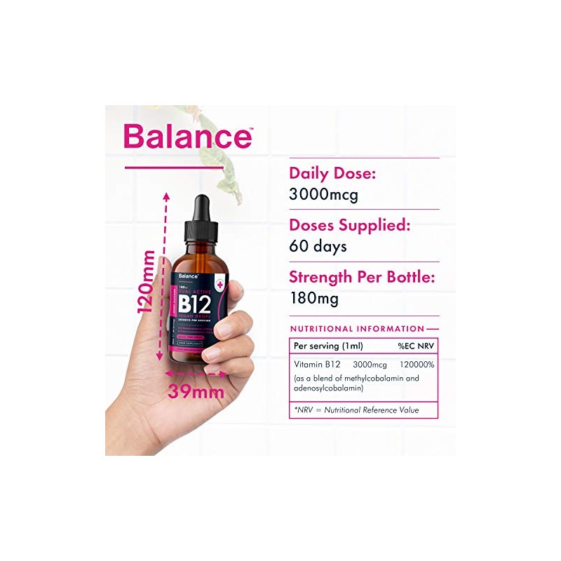 Balance Vitamin B12 Liquid Drops - High Strength 3000mcg -