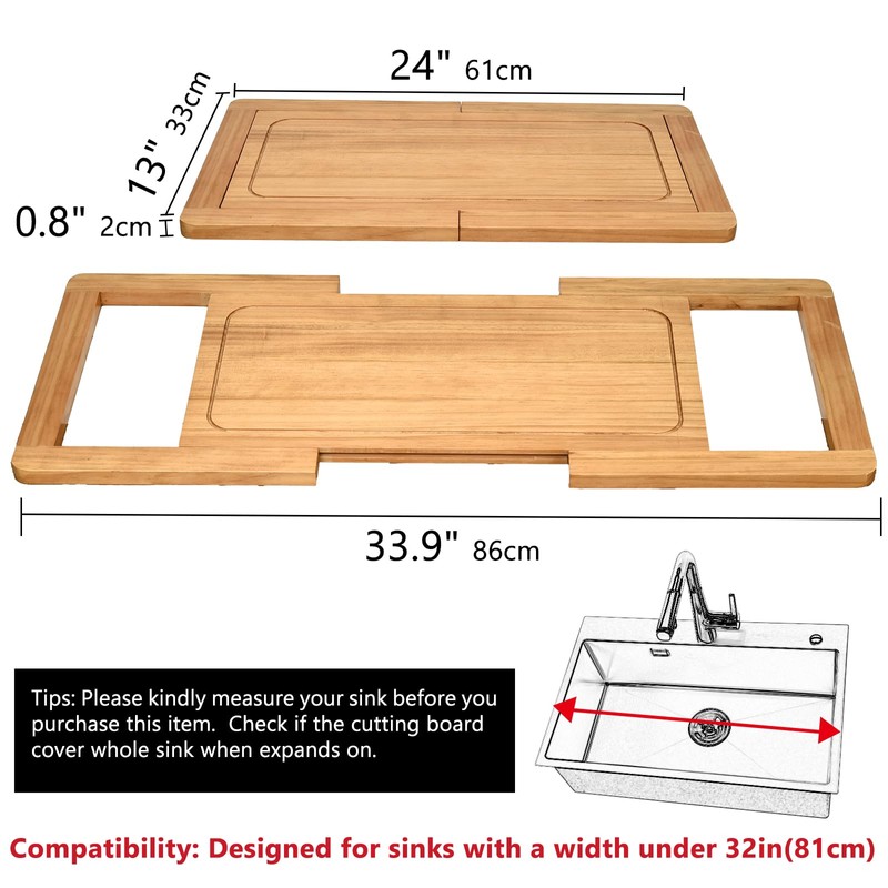 SwallowLiving Expandable Wooden Over The Sink Cutting Board with Juice