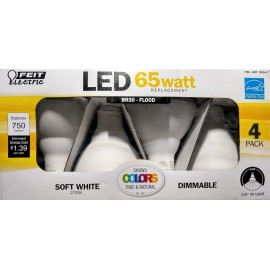 Feit Electric 11.5W = 65W  Br30 Flood Soft White 750 Lumen Dimmable Bulbs (4-PK)