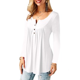 Amoretu Women's V-Neck Button Down Blouse, Solid Tunic Long Sleeve / Short Sleeve Tops