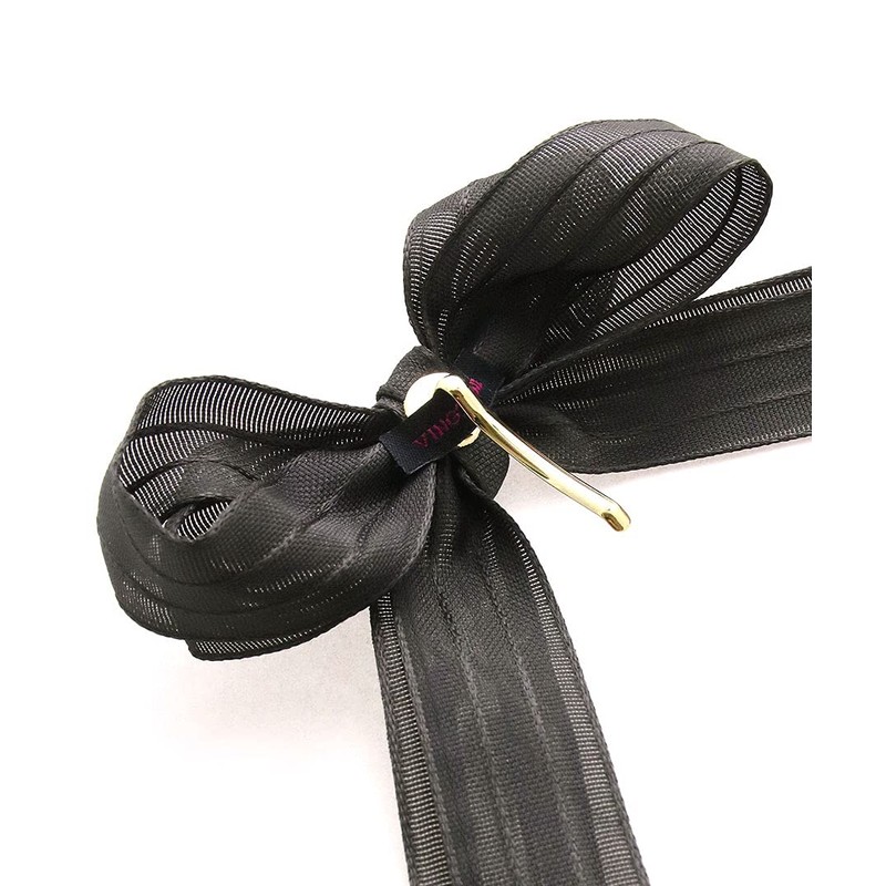 VINGTAINE H7468-BK- Striped Pattern, Long Ribbon, Pony Hook, Hair Cuff,