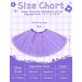 Tutu for Girls Stars Sparkle Princess Ballet Dress Tulle Tutu Skirt for Girls 4-12 Years 3 Layered Purple