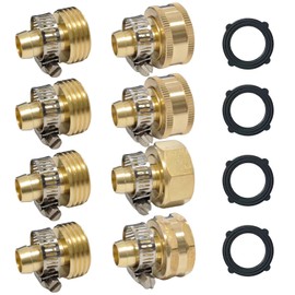 Solid Brass Garden Hose Repair Connector with Stainless Steel Clamps, Hose End Repair Kit for 1/2" Garden Hose Fitting, Male and Female Hose Fittings, 4 Sets