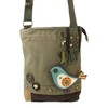 CHALA Patch Cross-Body Women Handbag, Olive Canvas Messenger Bag -