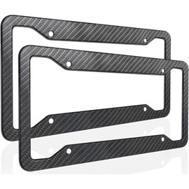 OLLEN Aluminum License Plate Frames for Front & Rear, 2 Pack Heavy Duty Rust Proof Car Tag Holder, with Mount Hardware, Screws Caps, 8 Rattle Proof Pads, Screwdriver, Black