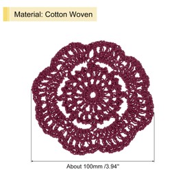 uxcell Crochet Doilies, 8Pcs 4" Cotton Woven Fabric Coasters, Lace Round Handmade Coasters with Floral Pattern for Wedding Party Decoration (Wine Red)