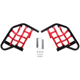 KUAFU Side Step Nerf Bars Compatible with Yamaha Raptor 700 YFM 700 YFM700R Models Aluminium Foot Guard Pegs with Red Webbing Nets