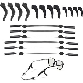 Retenedores Antideslizantes para Gafas, Sujetadores y Accesorios para Lentes, 12 Retenedores y 6 Correas Silicona Antideslizante para Patillas, Adultos y Niños, Focenat, BODY_STRAP, Acero Inox