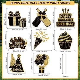 SUPERDANT 8 Pcs Happy Birthday Sign with 16 Stakes Decorative Garden Stakes Birthday Party Decorations Spring Yard Sign Yard Art Garden Stake for Patio Outdoor Decorations
