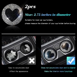 Murimt 2pack Bling Car Cup Holder Coasters Cute Crystal Rhinestone Coaster for Car Drink Coaster Non-Slip Sparkly Car Accessories for Women Interior Cute Set, Bd-white Bottoms Black Heart