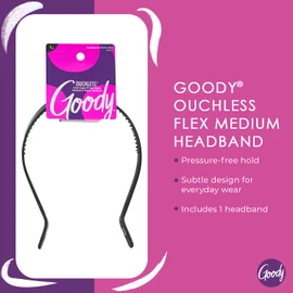 Goody Ouchless Medium Headband with Flex Tips - Flex Teeth Hold Bangs & Layers In Place for a Comfortable Fit - for All Hair Types - Pain-Free Hair Accessories for Women, Men, Boys, and Girls