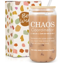 Thank You Gifts for Women, Boss, Coworker, Manager, Office, Her, Teacher, Nurse, Mom - Chaos Coordinator Gifts - Boss Lady Gifts for Women, Coworker Birthday Gifts - 18 oz Teacher Office Can Glass