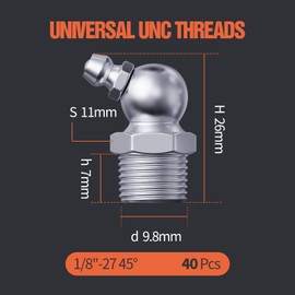 TRILINK 1/8"-27 Zerk Grease Fittings, SAE Grease Nipples with 45-Degree Angle, Grease Fittings Kit with Wrench for Quick Installation – Ideal for Automotive, Agricultural & Industrial Machinery(40pcs)