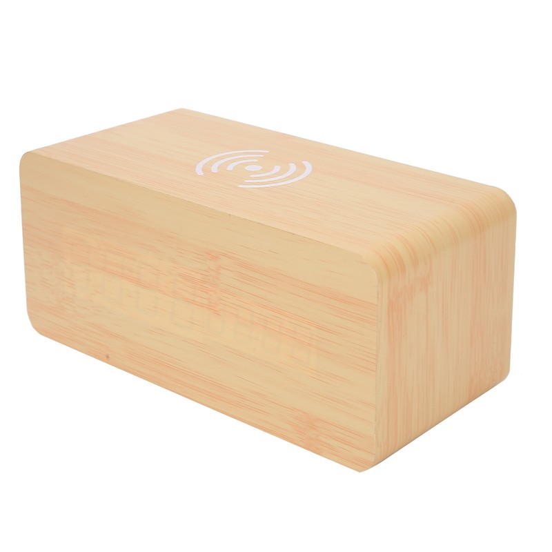 Wooden Clock Alarm Mobile Phone Wireless Charging Wood Voice Control
