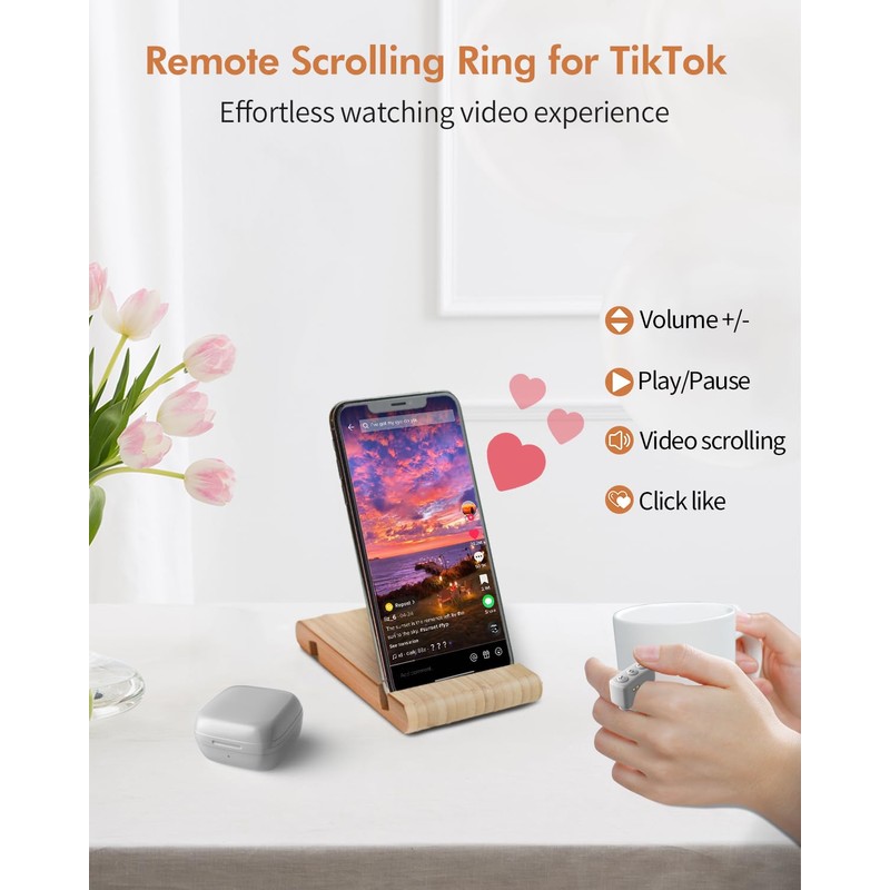 Remote Control for tiktok, Remote Scrolling Ring (Grey)