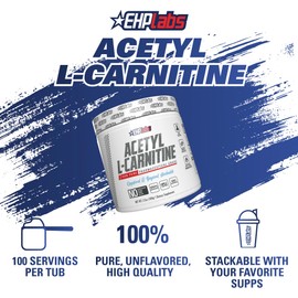 EHP Labs EHP Labs Acetyl L Carnitine Powder - Supports Natural Energy Production, Assists in Healthy Brain Function, Supports Heart Health, Vegan, Gluten Free, Non GMO - 100 Servings