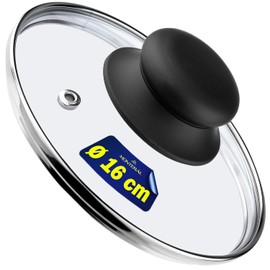 MONTERAL Universal Glass Lid for Pots and Pans - Diameter 16 cm - Stainless Steel Rim - Pot Lid or Pan Lid - Guarantee 10 Years