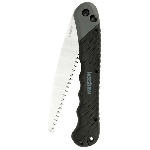 Kershaw Taskmaster Folding Saw (2555X); for Camping and Hunting with Serrated High Performance 7 in. Steel Blade, Lock Button Release and Glass-Filled Nylon Handle with Rubber Overlay