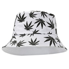 White Fang CZ817 Maple Leaf Bucket Hat, Fashion Accessory, Stylish, Outdoor, Men's, Women's,, black white