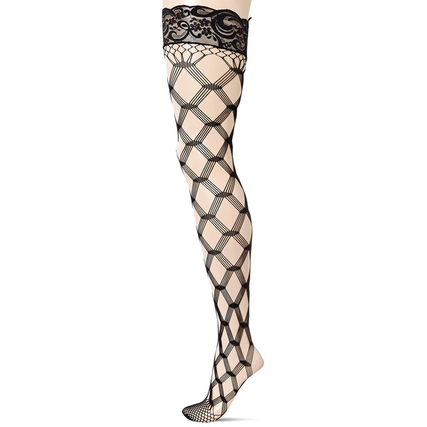 Music Legs Women's Lace Top with Silicone Multi Strands Diamond Net Thigh Hi, Black, One Size