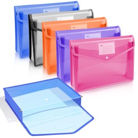 Vicloon A4 Plastic Wallets, 5pcs Popper Wallet Plastic Document, Plastic Folders Files Envelope for School Office Home, with Snap Closure and Card Slot (Blue/Purple/White/Pink/Orange)