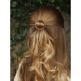 DoubleNine Open Circle Hair Slide Hair Clip Hammered Brass Hair Barrette Minimalist Rustic Women Girl Bridal Hair Accessories (gold)