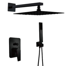 SOLVEX 8 Inch Shower Faucet Set，Shower System Black Stainless Steel Wall Mount Faucet Set with Square High Pressure Showerhead and Handheld Sprayer