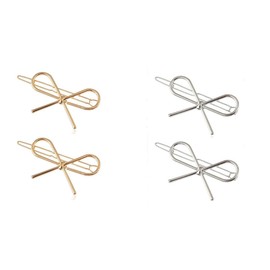 4Pcs Gold and Silver Simple Hair Clips Metal Bow Shaped Hairpin Clamps Hair Accessories for Women and Girls,Hair Care