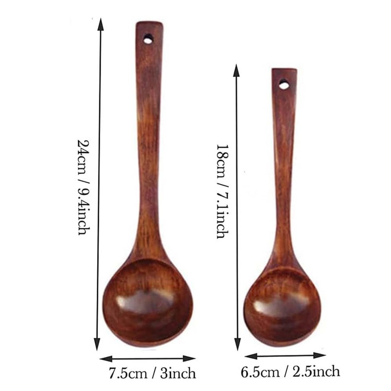 2 Packs Bamboo Wooden Spoons Set Long Handle Spoon Old