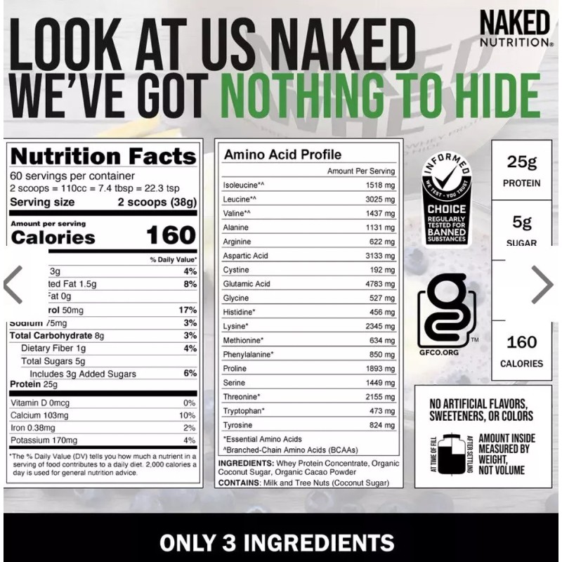 Naked Nutrition CHOCOLATE WHEY PROTEIN POWDER - 5LB - GRASS