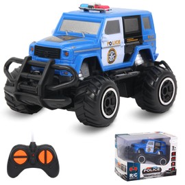 Pup Go Police Car Remote Controlled with Light for Children 3-9 Years, Robust Police Car Toy Toddler, Mini RC Car, Monster Truck, Offroad, Indoor, Outdoor, Christmas, Birthday Gift, Boy, Blue