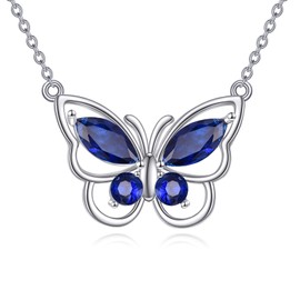 AINFQY Butterfly Necklace for Women 925 Sterling Silver Crystal Butterfly Pendant Birthstone Amethyst Jewelry Gift, Sterling Silver, Cubic Zirconia