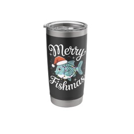 Merry Fishmas Cute Fish Christmas Decor with Santa Hat and Stainless Steel Insulated Tumbler
