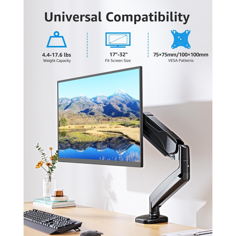 MOUNTUP Single Monitor Desk Mount, Adjustable Gas Spring Monitor Arm