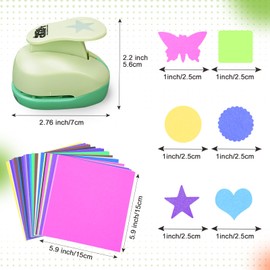 UCEC Craft Hole Punch Set, 6 Pcs 1 Inch Paper Punch - Circle, Lace Circle, Heart, Star, Square, Butterflie & 30 Craft Cardstock, Punches for Crafting, Scrapbooking Punches for DIY, Card Making, Album