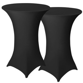 Granbest Pack of 2 Cocktail Table Covers Fitted Spandex Square Corners Cocktail Tablecloths for Party, Banquet, Wedding Event, Exhibition, Vendor, Outdoors (Black, Ø 80-85cm)