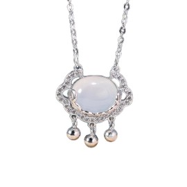 Wendalern Silver Opal Necklace White Opal Zircon Cloud Necklace Vintage Opal Birthstone Pendant Necklace Ethnic Clavicle Necklace Chain Jewellery for Women and Girls