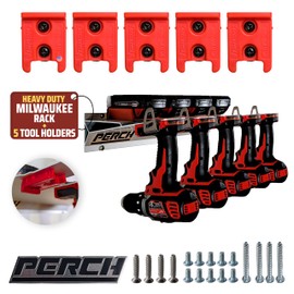 PERCH Tool Holder Rack for Milwaukee M18 18v | Securely Mounts 5 Cordless Tools | Universal Mounting | Most Durable Cordless Tool Organizer