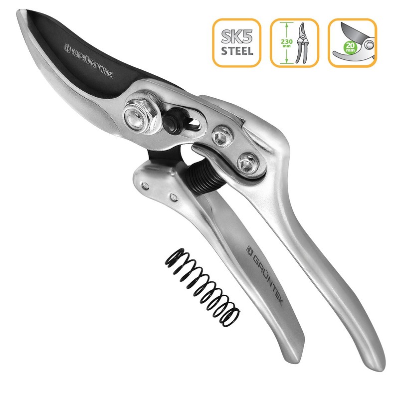 GRÜNTEK SILVERCUT Professional Bypass Secateurs Pruning Garden Shear 230mm, Blade