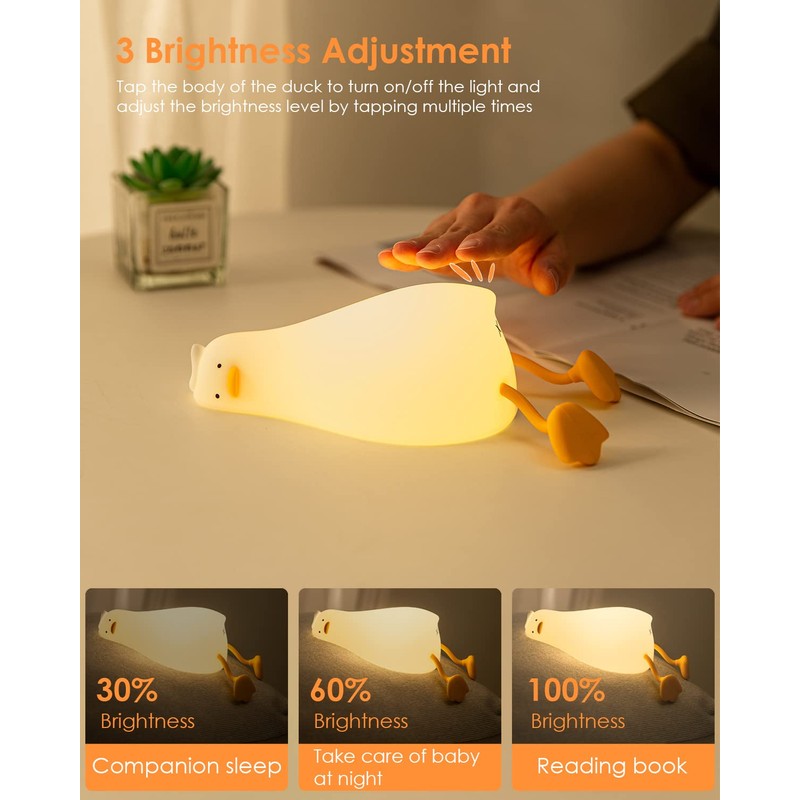 Cute Silicone Duck Night Light, 3 Level Dimmable Touch Control