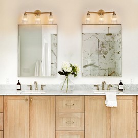 HDDFL Brass Bathroom Light Fixture Vintage Bathroom Vanity Lighting 3 Lights Glass Wall Scone for Bedroom Bath Living Room Hallway