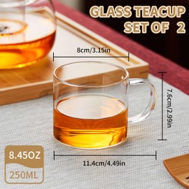 DOPUDO Glass Teacups 250ml Set of 2 Borosilicate