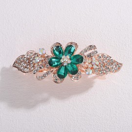 Aimimier Boho Crystal Flower Hair Clip Dainty Rhinestone Hair Bun Barrettes Wedding Headpieces Decorative Hair Accessories for Women (Green)