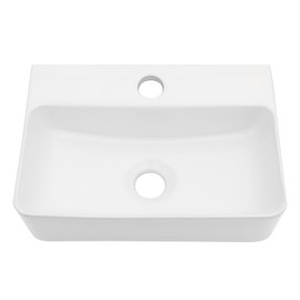 Couoko 14 x 10 Inch Wall Mount Rectangle Bathroom Sink White Porcelain Ceramic Small Vessel Sink Modern Vanity Classic Lavatory Basin Sinks 14"x10"x4"