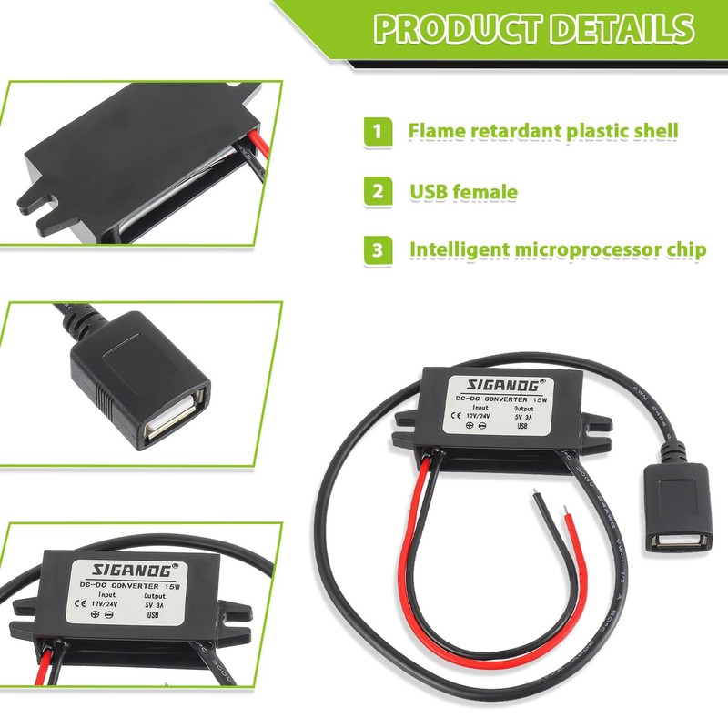 SIGANDG 12V/24V to 5V USB Converter Buck Module, Direct Current